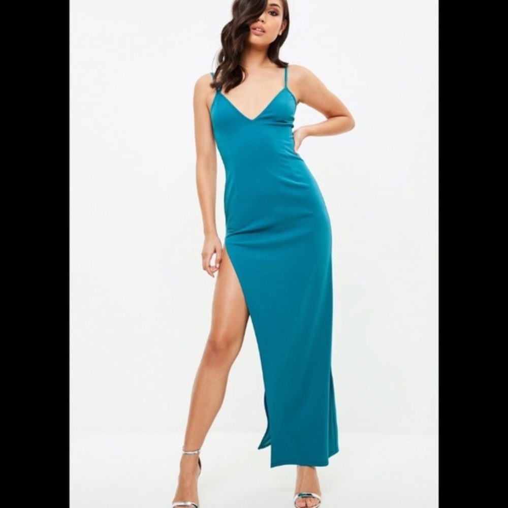 Missguided Teal Plunge Maxi